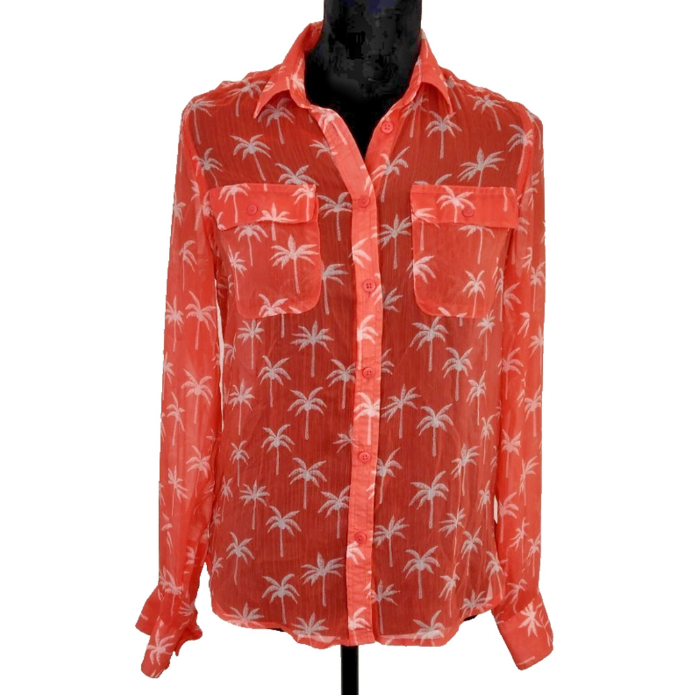 American Eagle Orange Palm Tree Sheer Blouse M